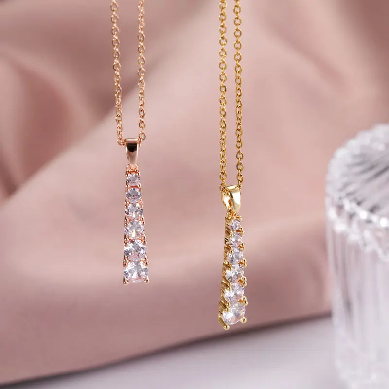 Lab Grown Round Diamond 5 Stone Journey Drop Necklace