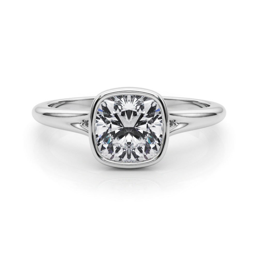 IGI Lab-Grown Cushion Diamond Bezel Set Solitaire Engagement Ring, D Color VVS Clarity