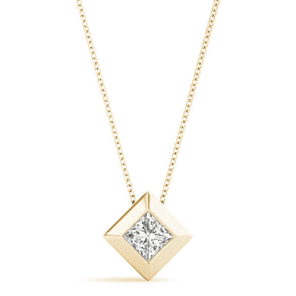 Lab-Grown Princess-Cut Diamond Geometric Bezel Set Pendant Necklace For Women