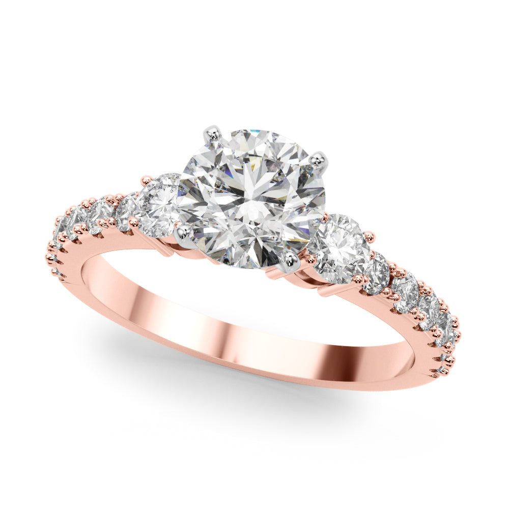 Lab-Grown Round Cut Diamond Three Stone Engagement Ring Available in 0.50-2.00ct