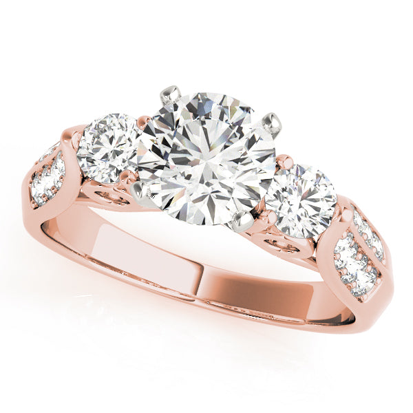 Lab Grown Three Stone Round Cut D/VVS Diamond Pave Set Ring
