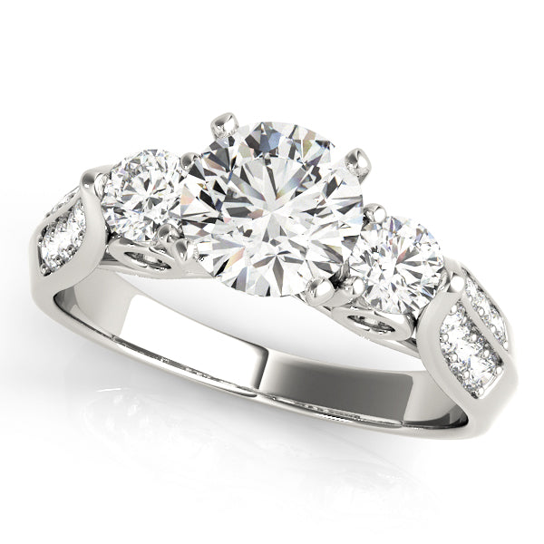 Lab Grown Three Stone Round Cut D/VVS Diamond Pave Set Ring