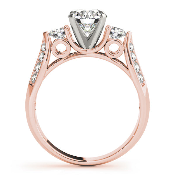 Lab Grown Three Stone Round Cut D/VVS Diamond Pave Set Ring