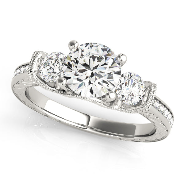 Lab-Grown Round Cut D/VVS Diamond Trilogy Engagement Ring