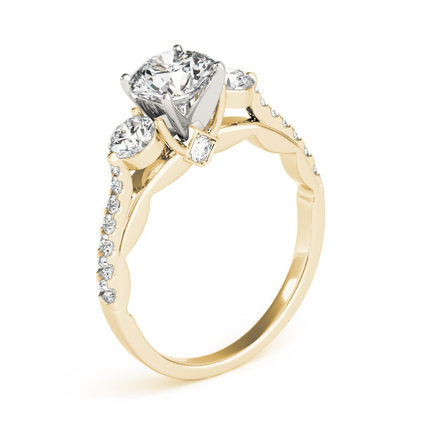 Round-Cut Three-Stone Lab-Diamond Ring with Pave and Four-Prong Setting