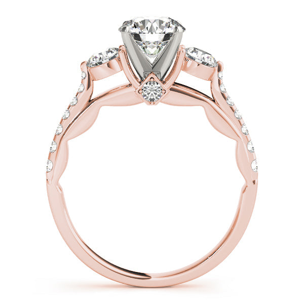Round-Cut Three-Stone Lab-Diamond Ring with Pave and Four-Prong Setting