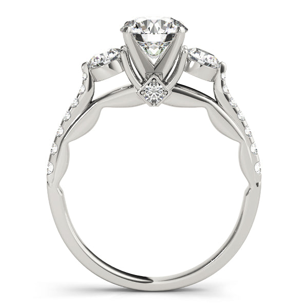 Round-Cut Three-Stone Lab-Diamond Ring with Pave and Four-Prong Setting