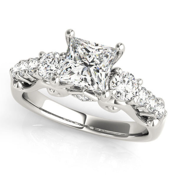 Lab-Grown Princess Cut D/VVS Diamond Side Stones Engagement Ring