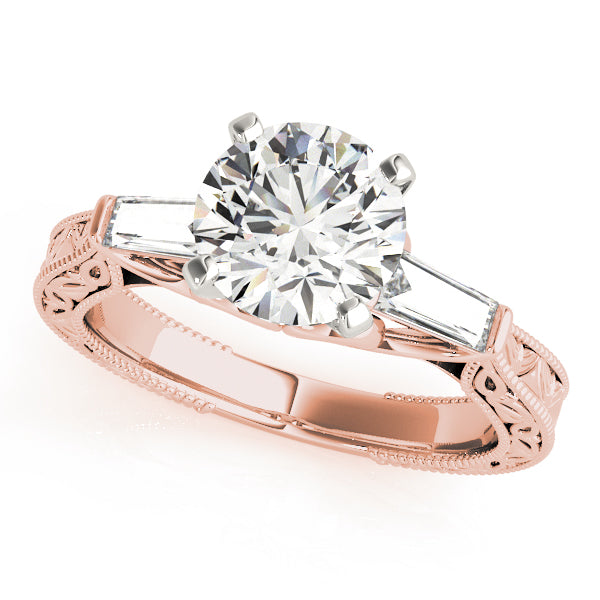 Three Stone Baguette & Round Cut Lab-Grown Diamond Vintage Engagement Ring