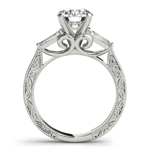Three Stone Baguette & Round Cut Lab-Grown Diamond Vintage Engagement Ring