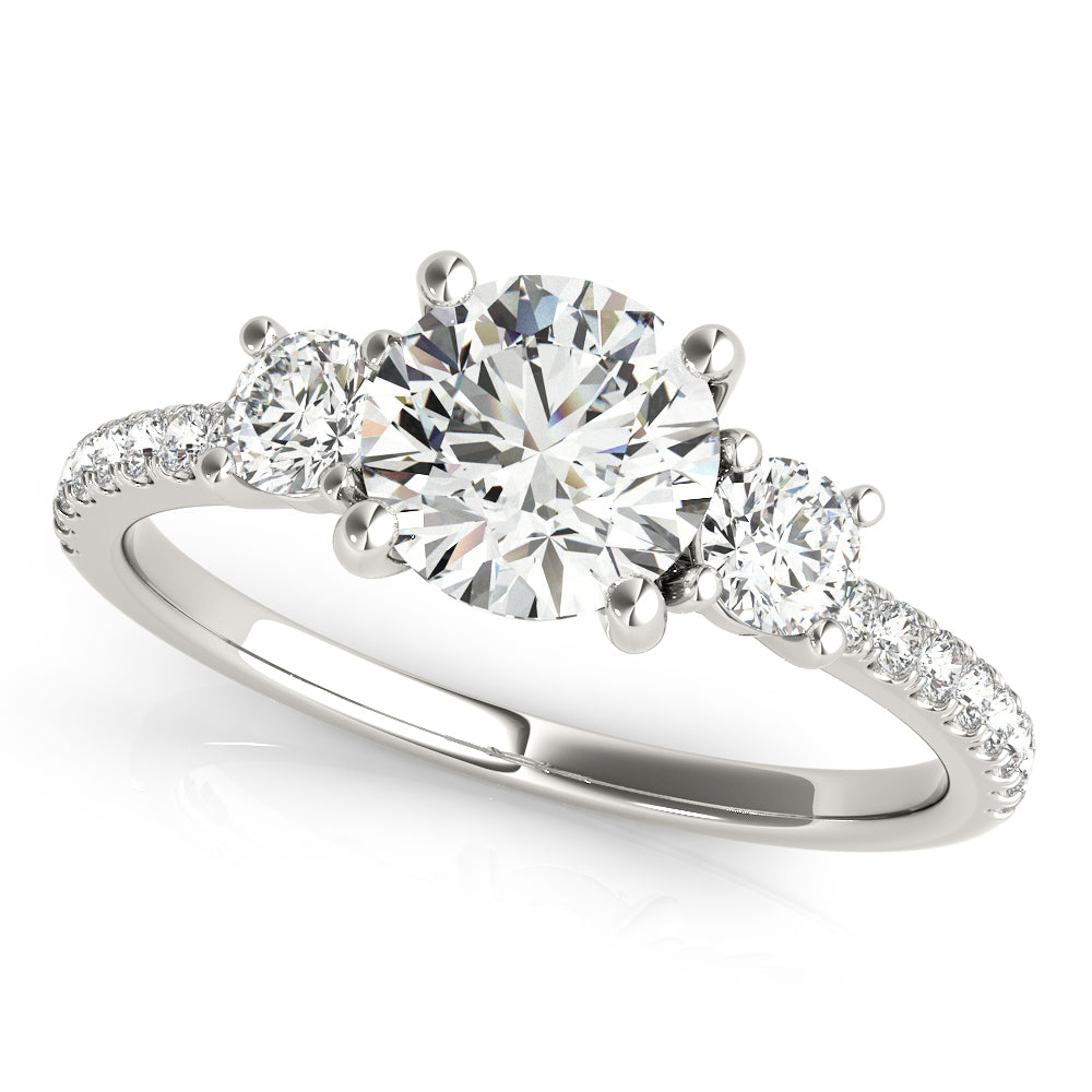 Three Stone Round Cut Lab-Diamond Pave with Prong Setting Ring