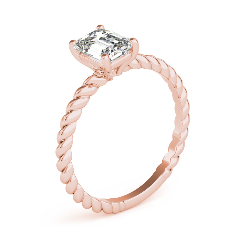 IGI Lab-Grown D-VVS Emerald Cut Diamond Twisted Band 4-Prong Solitaire Engagement Ring.
