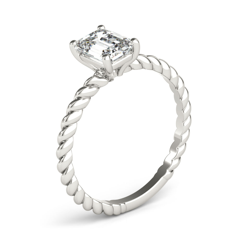 IGI Lab-Grown D-VVS Emerald Cut Diamond Twisted Band 4-Prong Solitaire Engagement Ring.