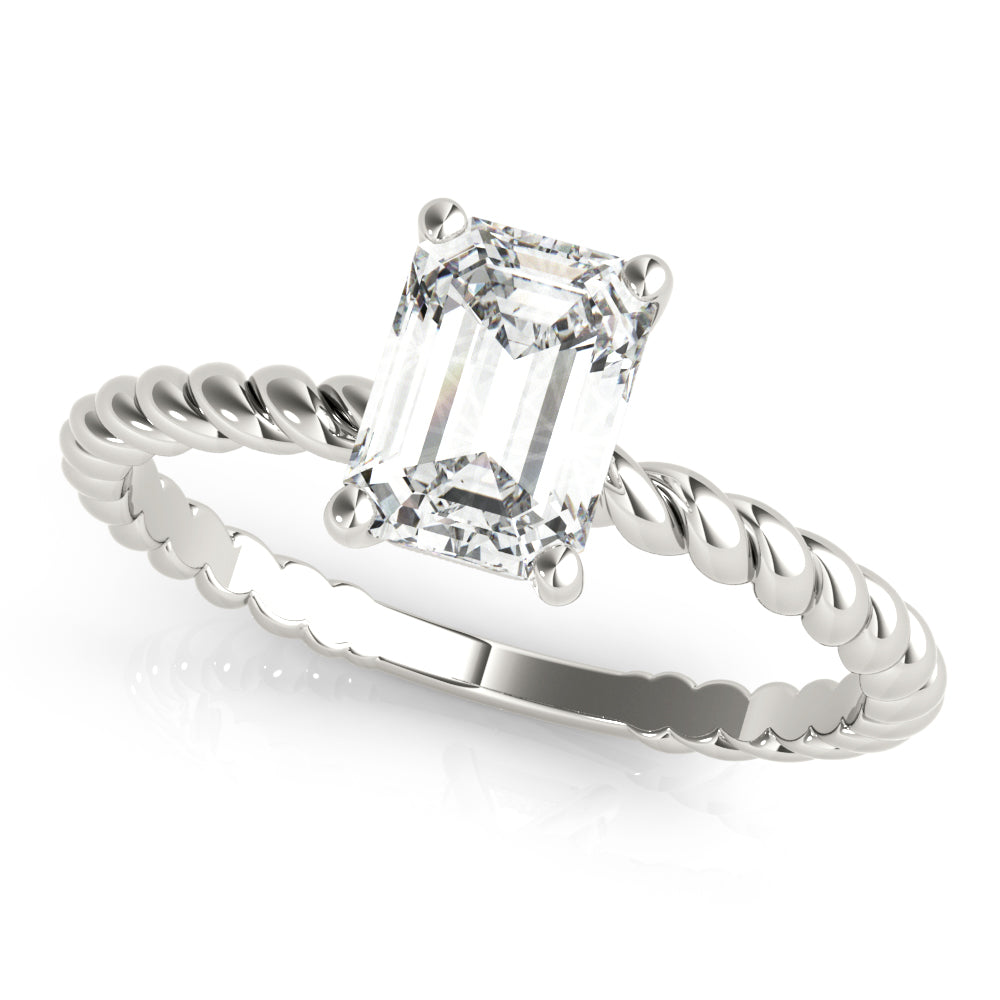 IGI Lab-Grown D-VVS Emerald Cut Diamond Twisted Band 4-Prong Solitaire Engagement Ring.