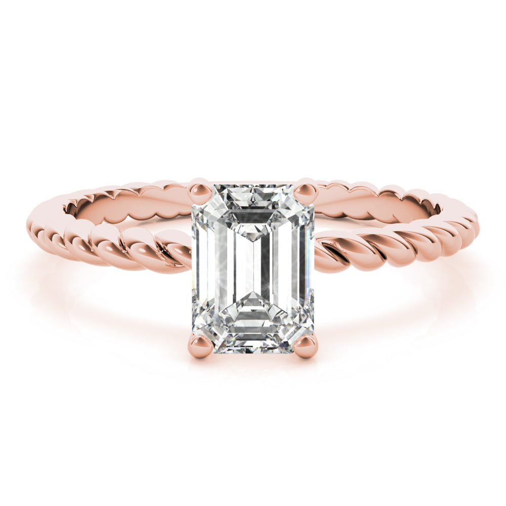IGI Lab-Grown D-VVS Emerald Cut Diamond Twisted Band 4-Prong Solitaire Engagement Ring.