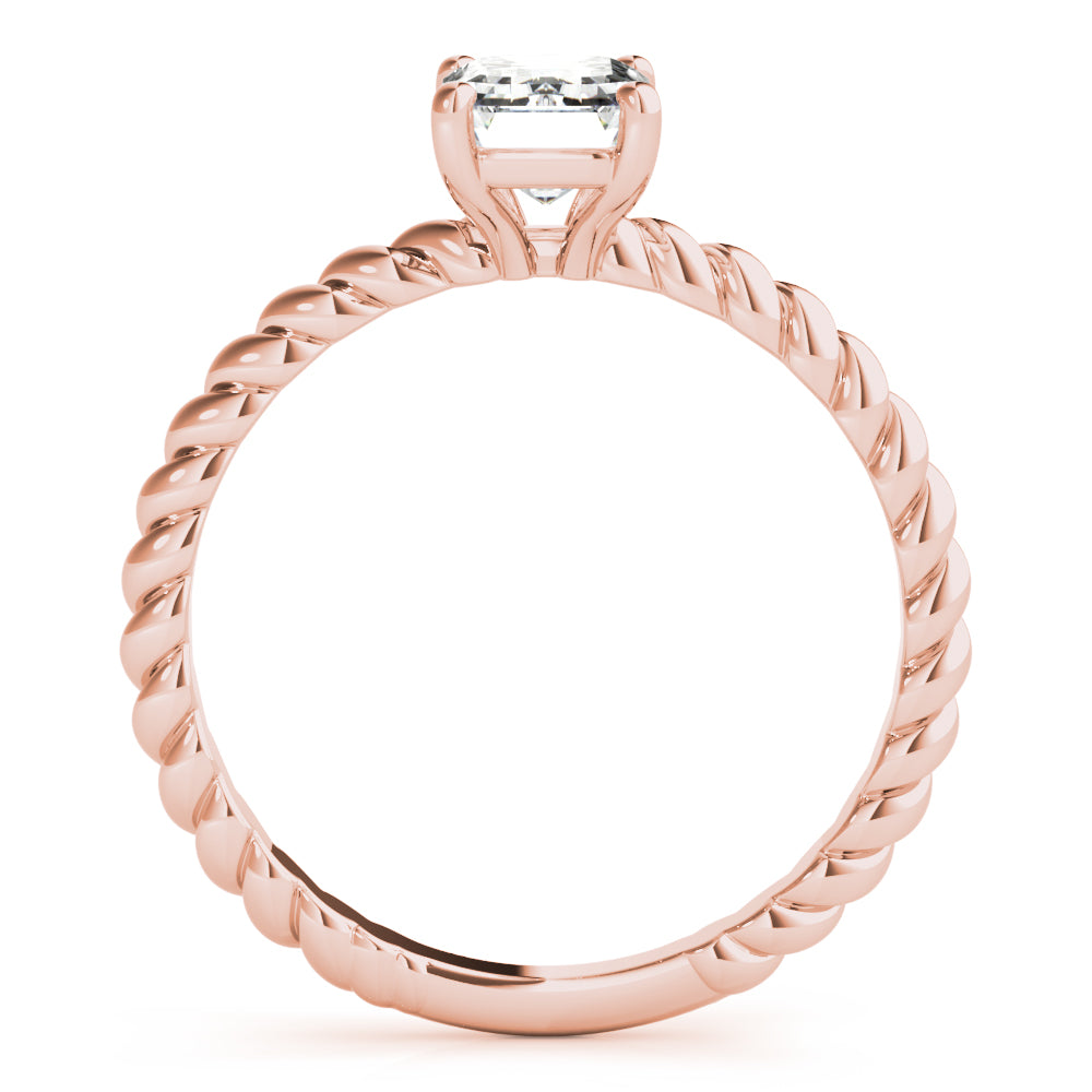 IGI Lab-Grown D-VVS Emerald Cut Diamond Twisted Band 4-Prong Solitaire Engagement Ring.