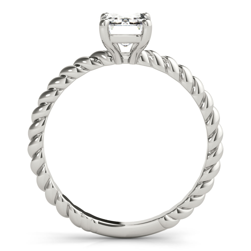 IGI Lab-Grown D-VVS Emerald Cut Diamond Twisted Band 4-Prong Solitaire Engagement Ring.