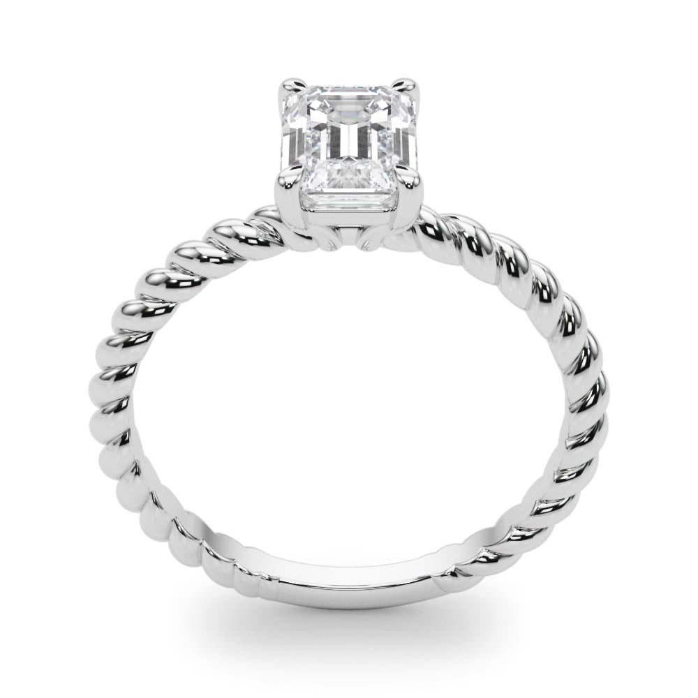 IGI Lab-Grown D-VVS Emerald Cut Diamond Twisted Band 4-Prong Solitaire Engagement Ring.