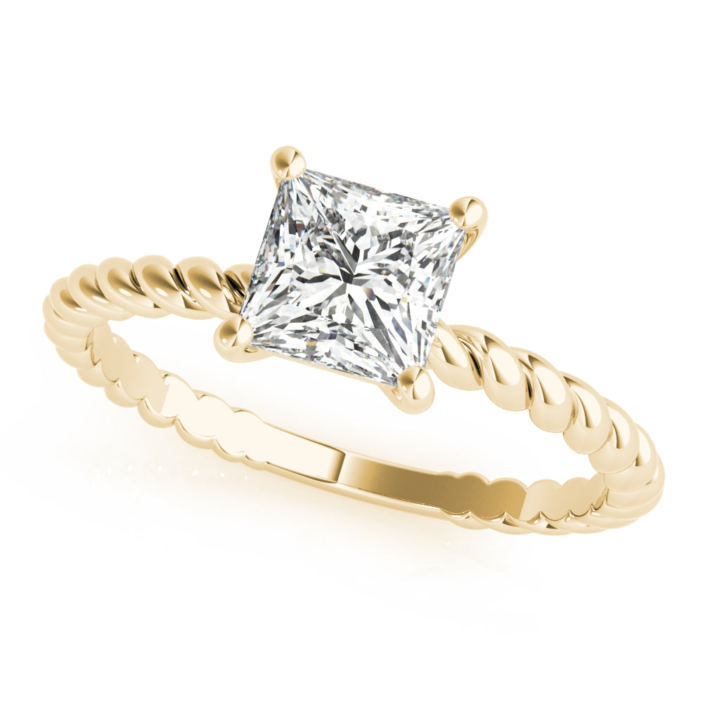 IGI Lab-Grown Princess Cut Diamond D-VVS Twisted Band Solitaire Engagement Ring.