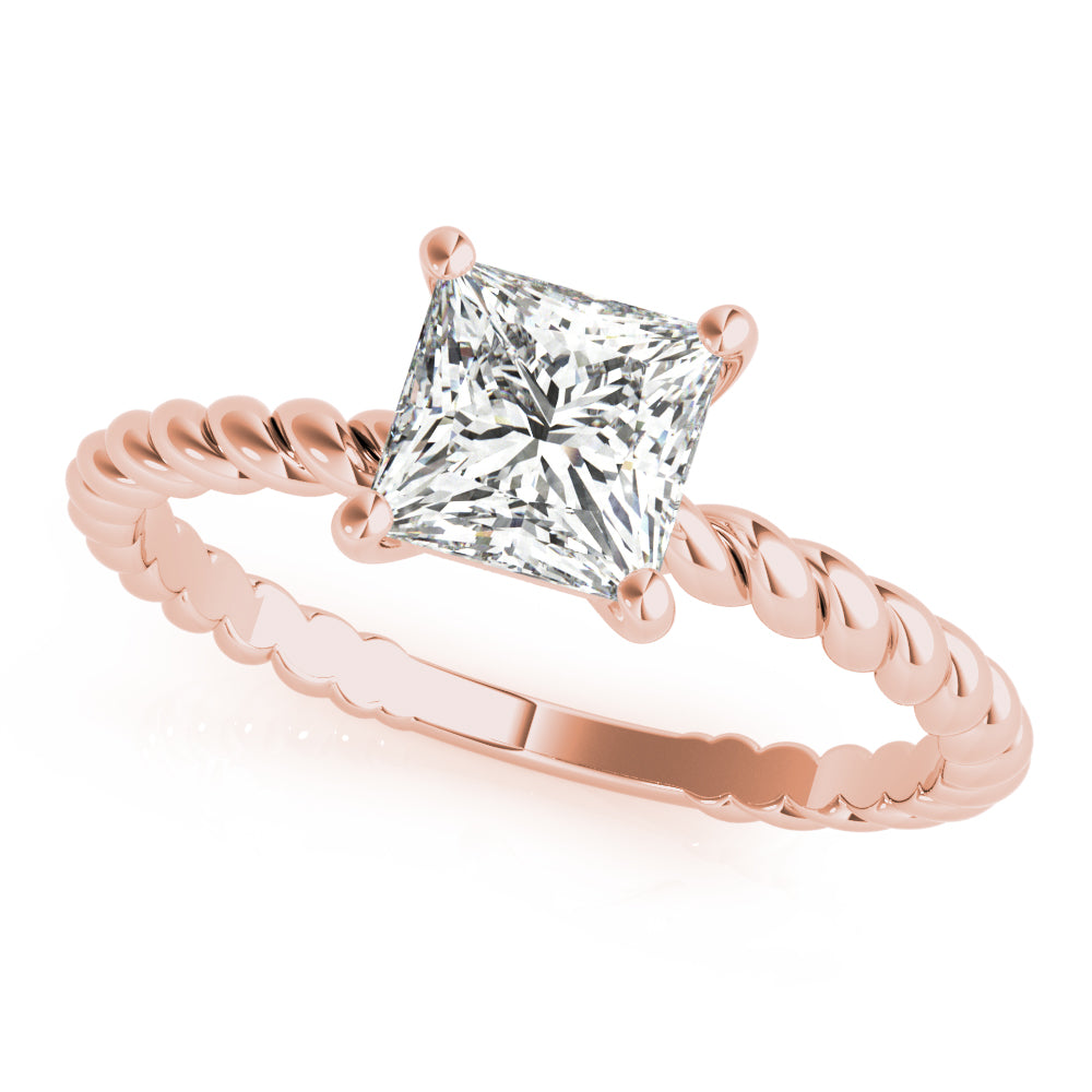 IGI Lab-Grown Princess Cut Diamond D-VVS Twisted Band Solitaire Engagement Ring.