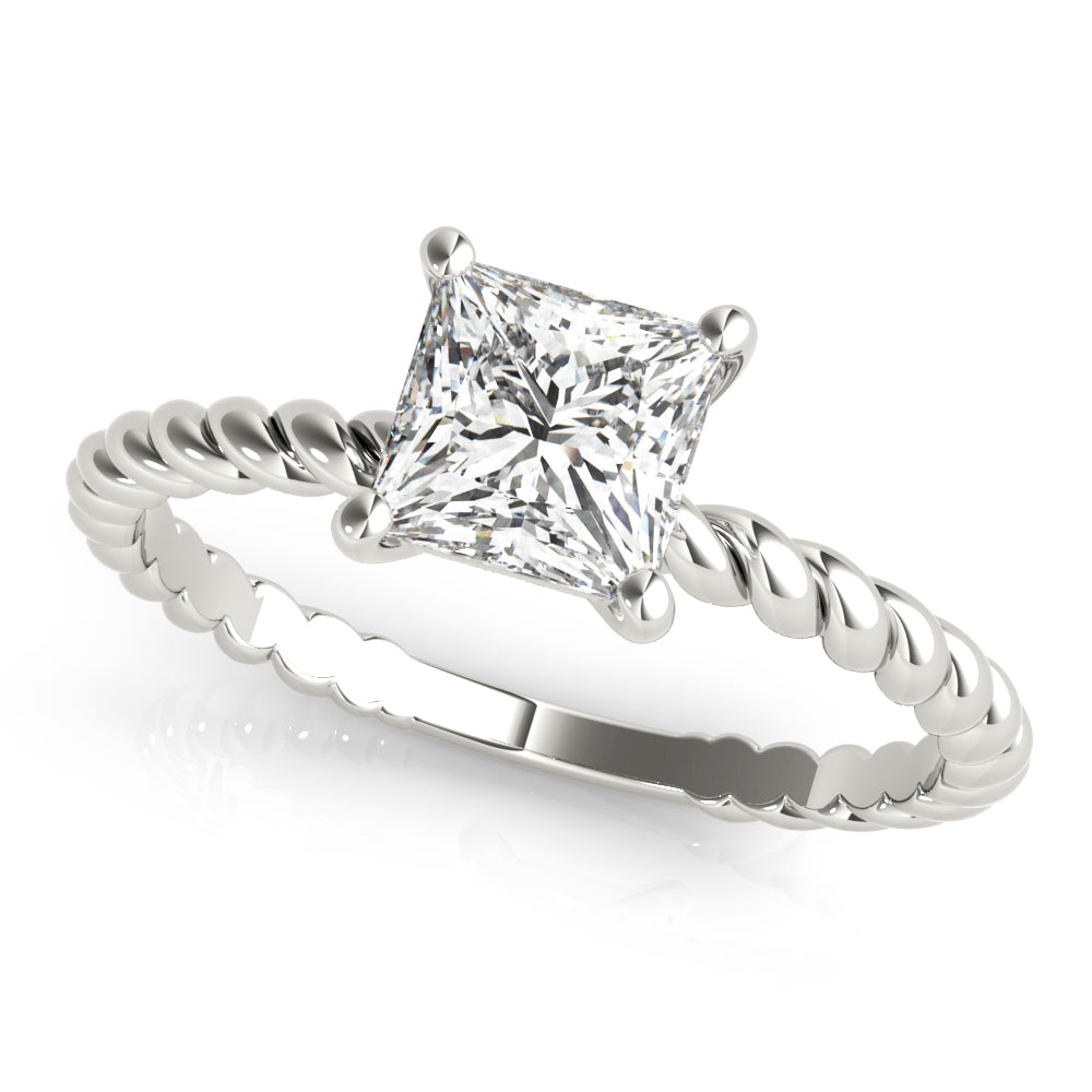IGI Lab-Grown Princess Cut Diamond D-VVS Twisted Band Solitaire Engagement Ring.