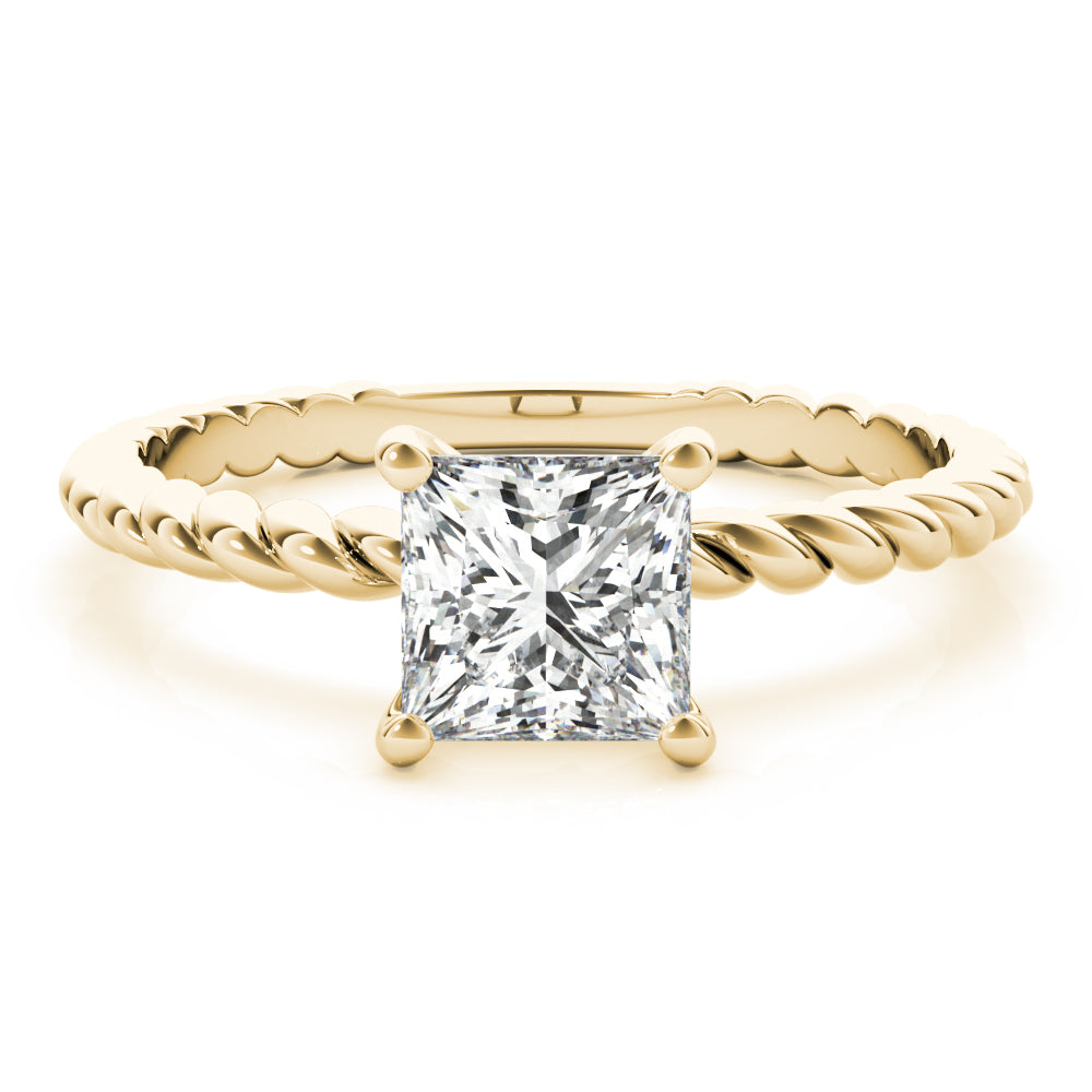 IGI Lab-Grown Princess Cut Diamond D-VVS Twisted Band Solitaire Engagement Ring.