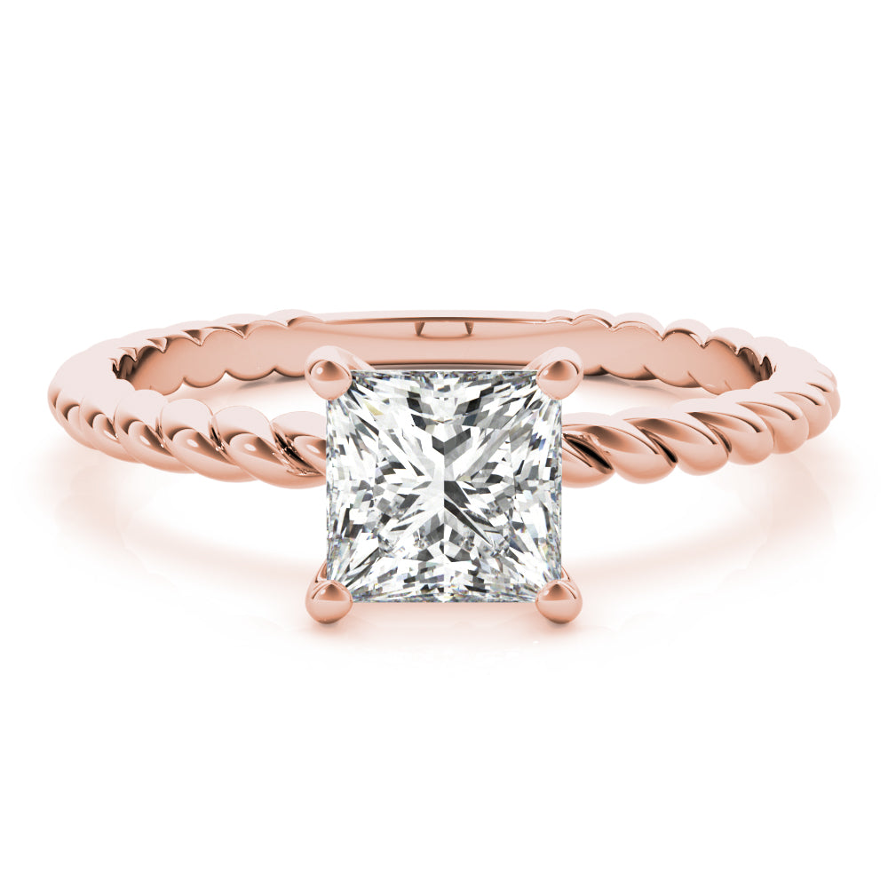 IGI Lab-Grown Princess Cut Diamond D-VVS Twisted Band Solitaire Engagement Ring.