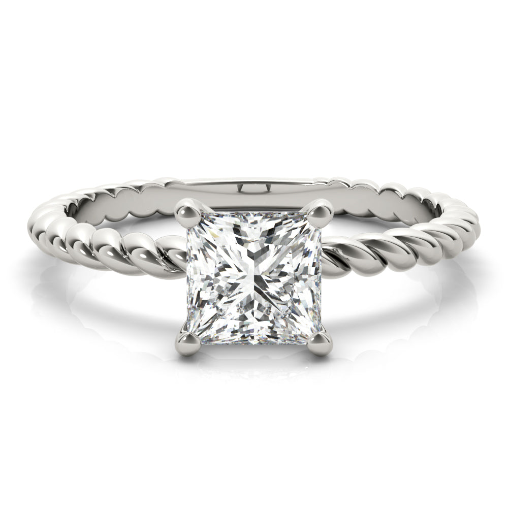 IGI Lab-Grown Princess Cut Diamond D-VVS Twisted Band Solitaire Engagement Ring.