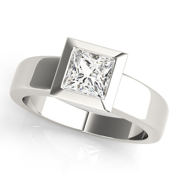 IGI Lab-Grown Princess Cut Diamond D-VVS Solitaire Bezel Set Engagement Ring.