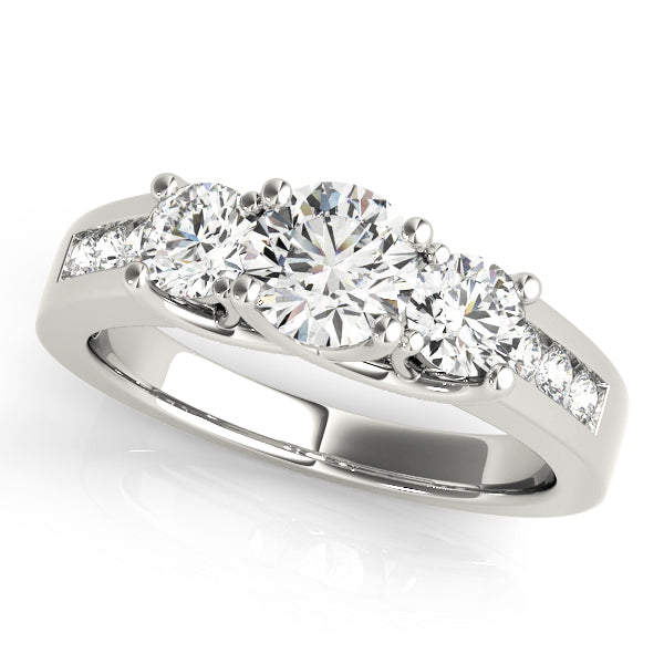 Lab-Grown Three Stone Round Cut Diamond Engagement Ring Available in 18k White Gold