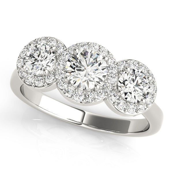 Lab-Grown Round Cut Diamond Trinity Engagement Ring In 18k White Gold