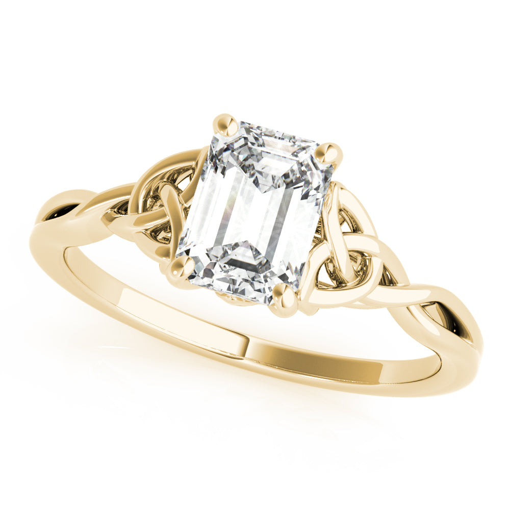 IGI D-VVS Lab-Grown Emerald Cut Diamond Intertwined Knot Solitaire Engagement Ring.