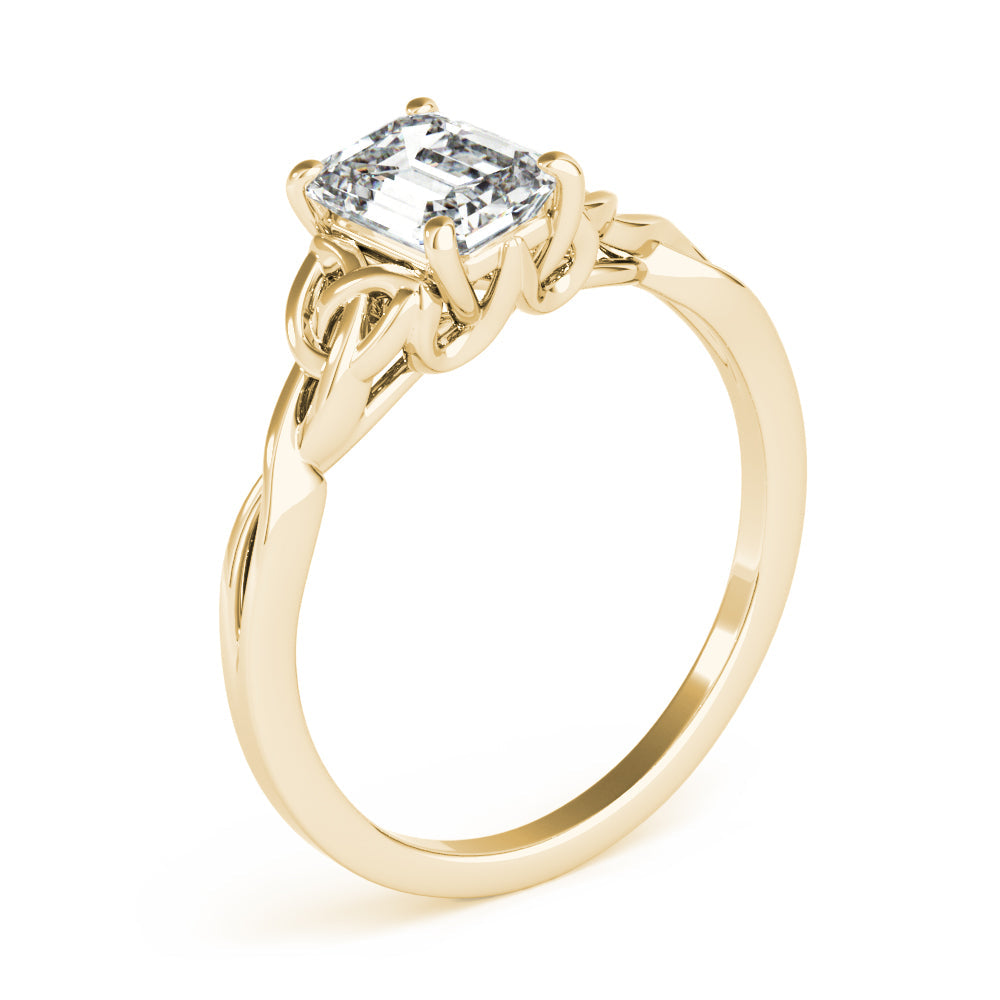 IGI D-VVS Lab-Grown Emerald Cut Diamond Intertwined Knot Solitaire Engagement Ring.