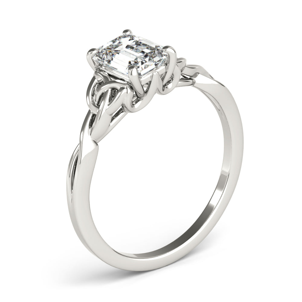 IGI D-VVS Lab-Grown Emerald Cut Diamond Intertwined Knot Solitaire Engagement Ring.