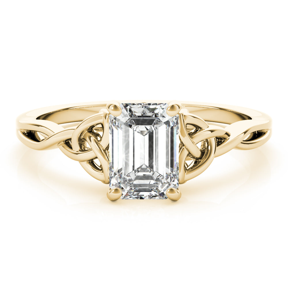 IGI D-VVS Lab-Grown Emerald Cut Diamond Intertwined Knot Solitaire Engagement Ring.