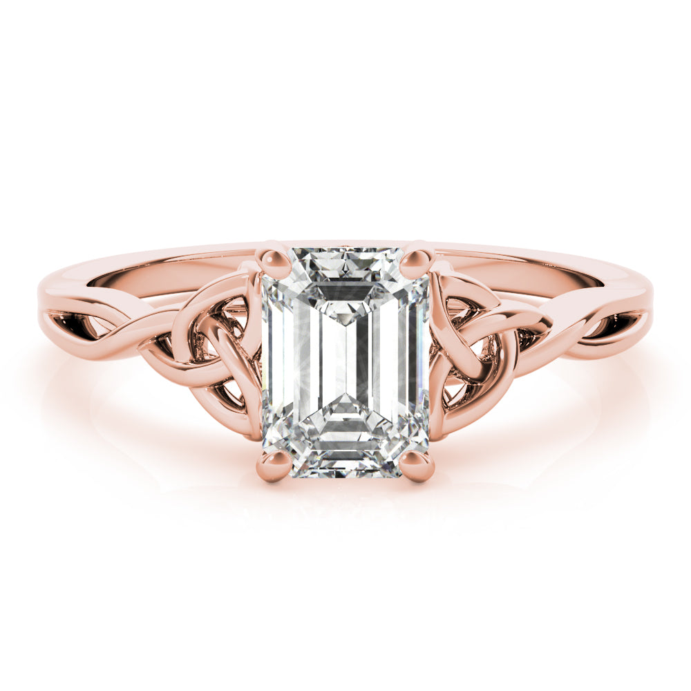 IGI D-VVS Lab-Grown Emerald Cut Diamond Intertwined Knot Solitaire Engagement Ring.