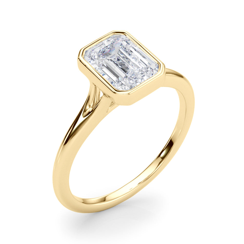 IGI Certified Emerald Cut Lab-Grown Diamond Bezel Set Solitaire Engagement Ring 9k,18k,Gold