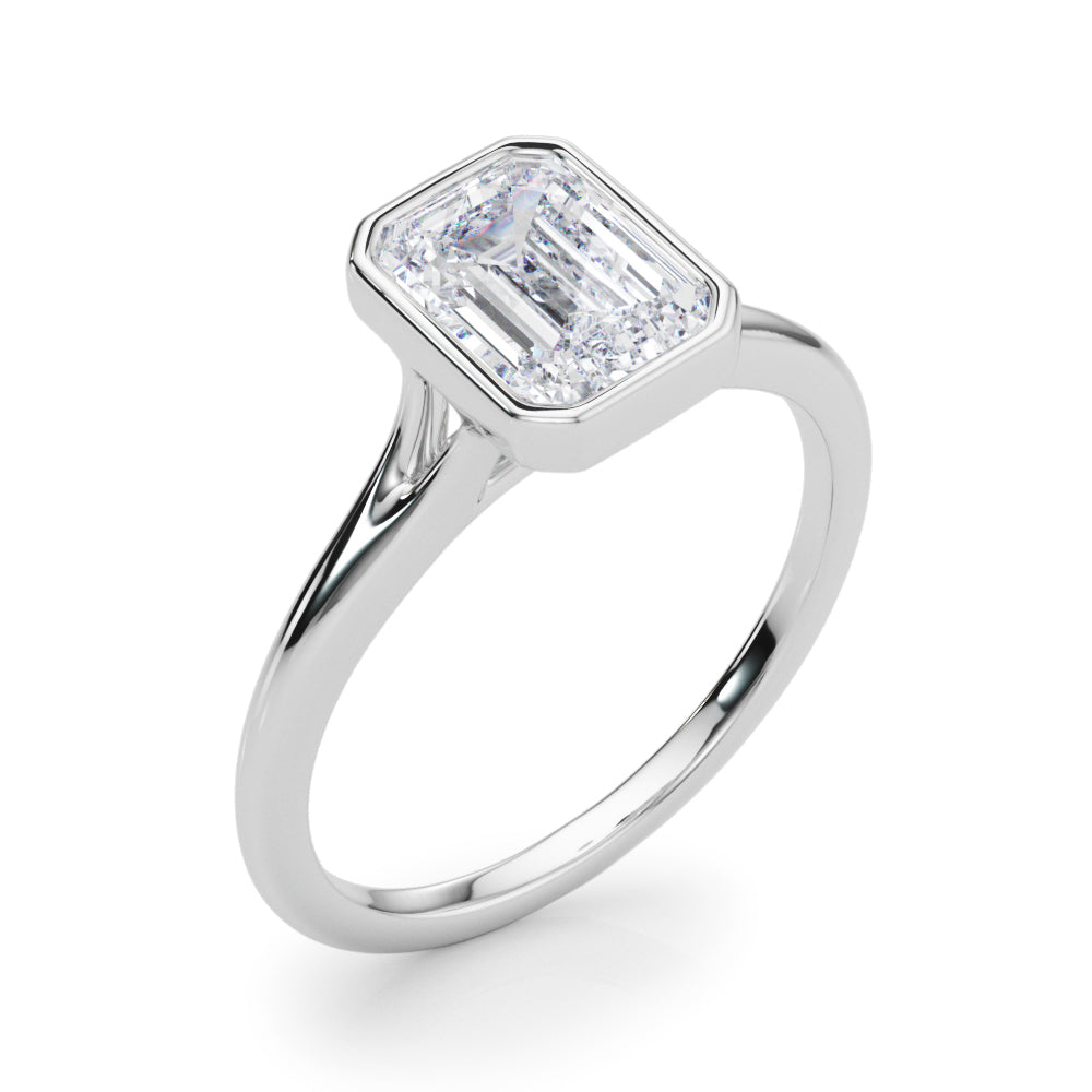 IGI Certified Emerald Cut Lab-Grown Diamond Bezel Set Solitaire Engagement Ring 9k,18k,Gold