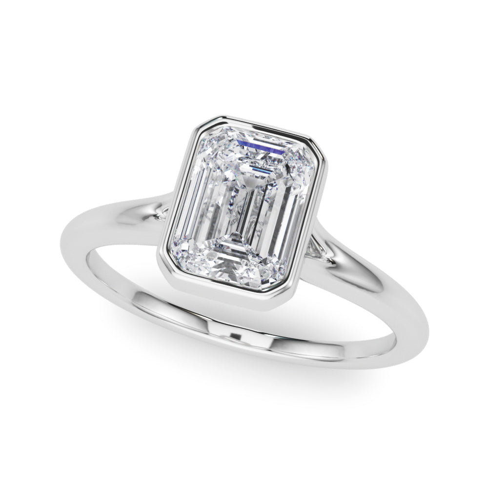 IGI Certified Emerald Cut Lab-Grown Diamond Bezel Set Solitaire Engagement Ring 9k,18k,Gold