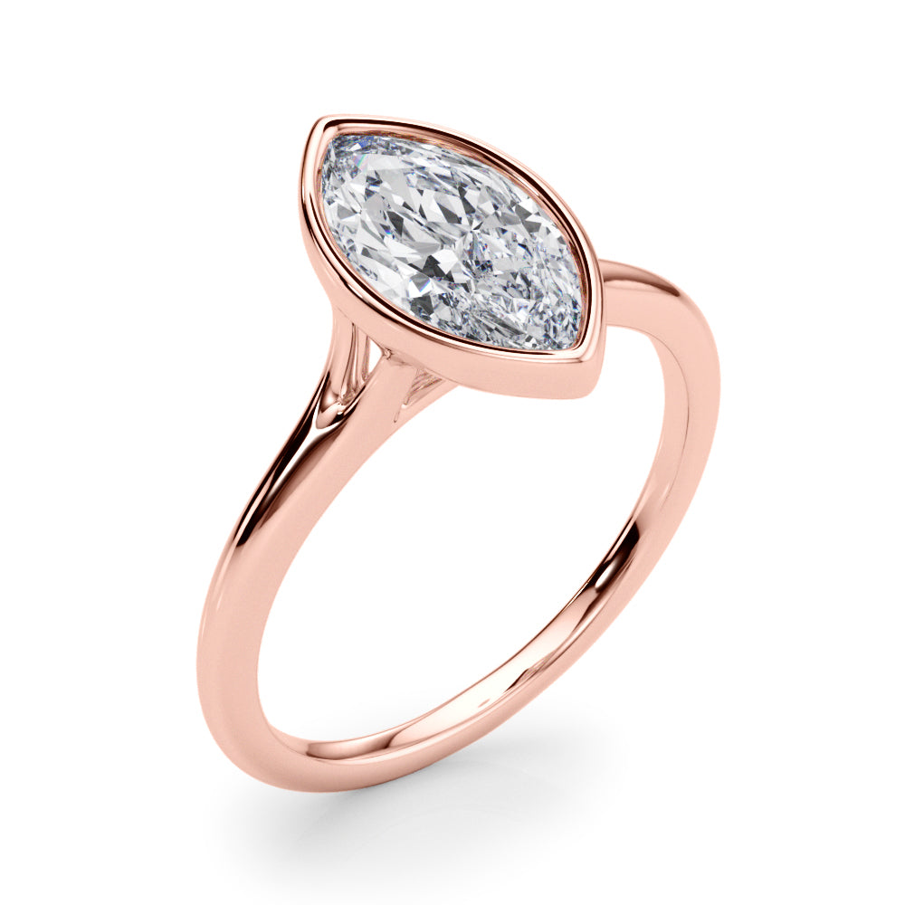 IGI Lab-Grown Marquise Cut Diamond Bezel Set Solitaire Engagement Ring.