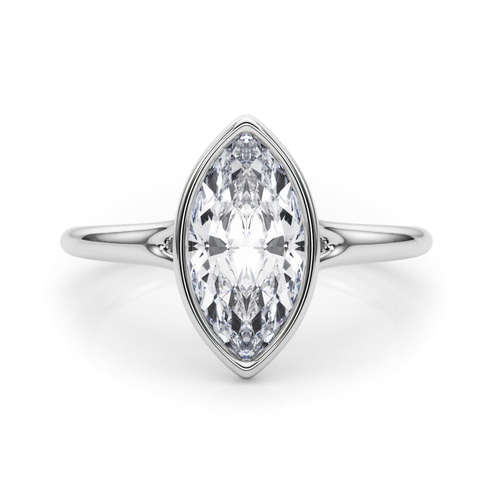 IGI Lab-Grown Marquise Cut Diamond Bezel Set Solitaire Engagement Ring.