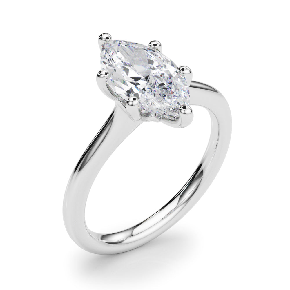 IGI Lab-Grown Marquise Cut Diamond Floral Six-Prong Solitaire Engagement Ring.