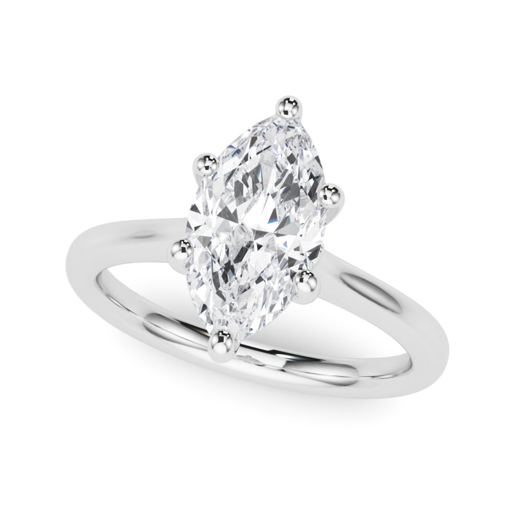 IGI Lab-Grown Marquise Cut Diamond Floral Six-Prong Solitaire Engagement Ring.