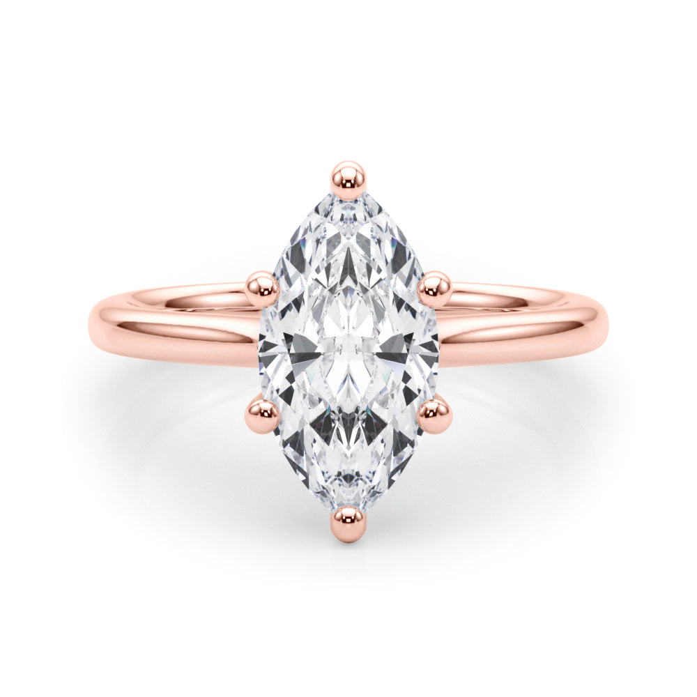 IGI Lab-Grown Marquise Cut Diamond Floral Six-Prong Solitaire Engagement Ring.