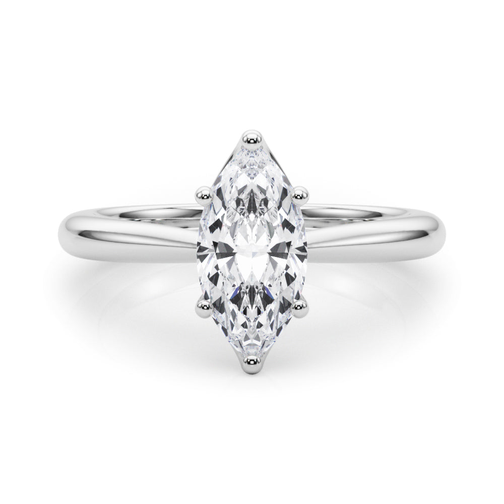 IGI Lab-Grown Marquise Cut D-VVS Diamond Six Prong Solitaire Engagement Ring.