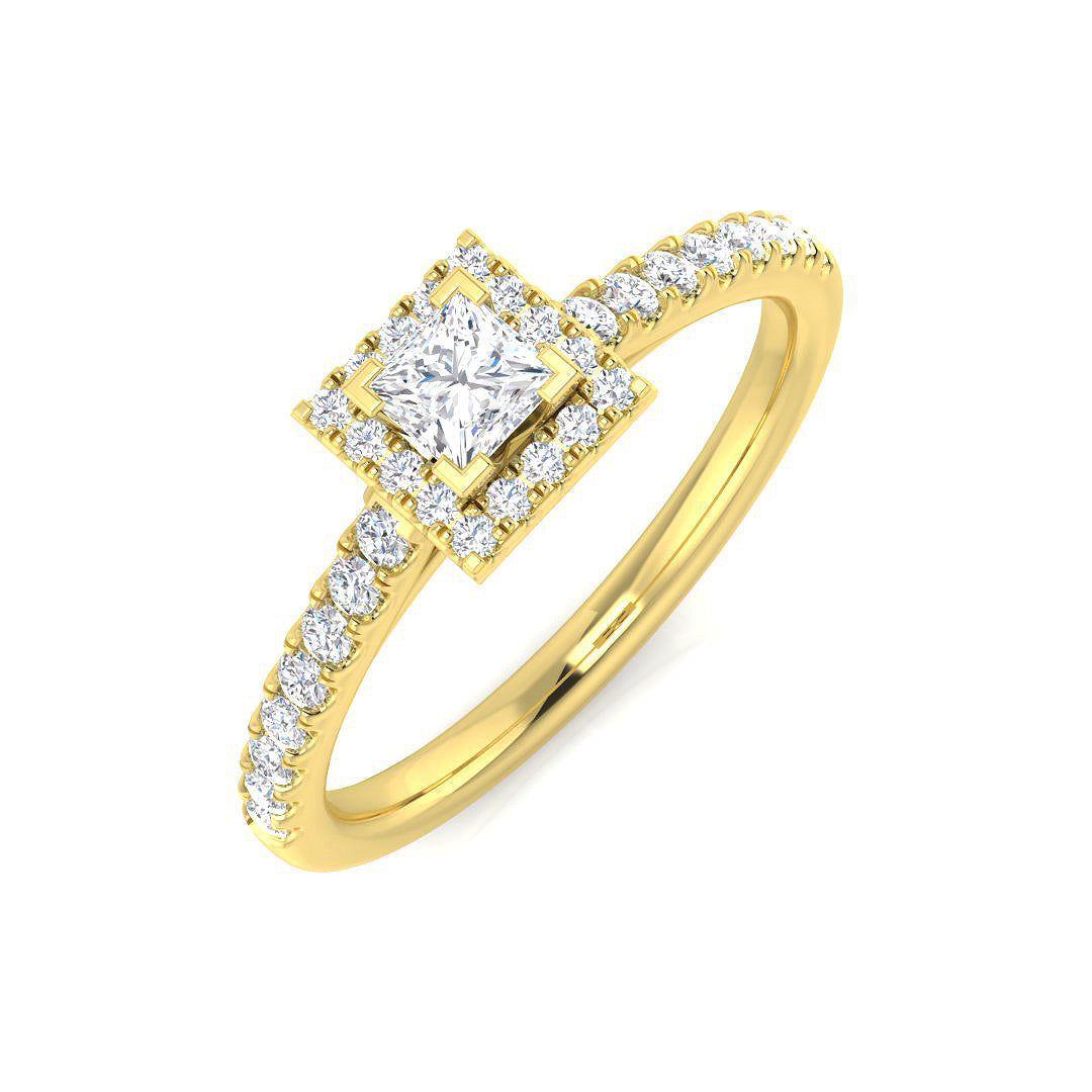 Natural Round & Princess Cut Diamond Halo Ring