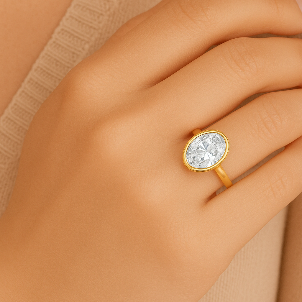 IGI Lab-Grown Oval Diamond Bezel Solitaire Engagement Ring, D Color VVS Clarity