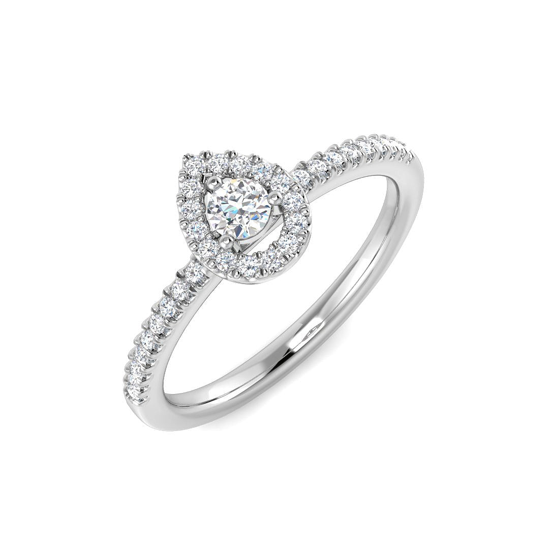 Natural Pear & Round Cut Diamond Halo Engagement Ring