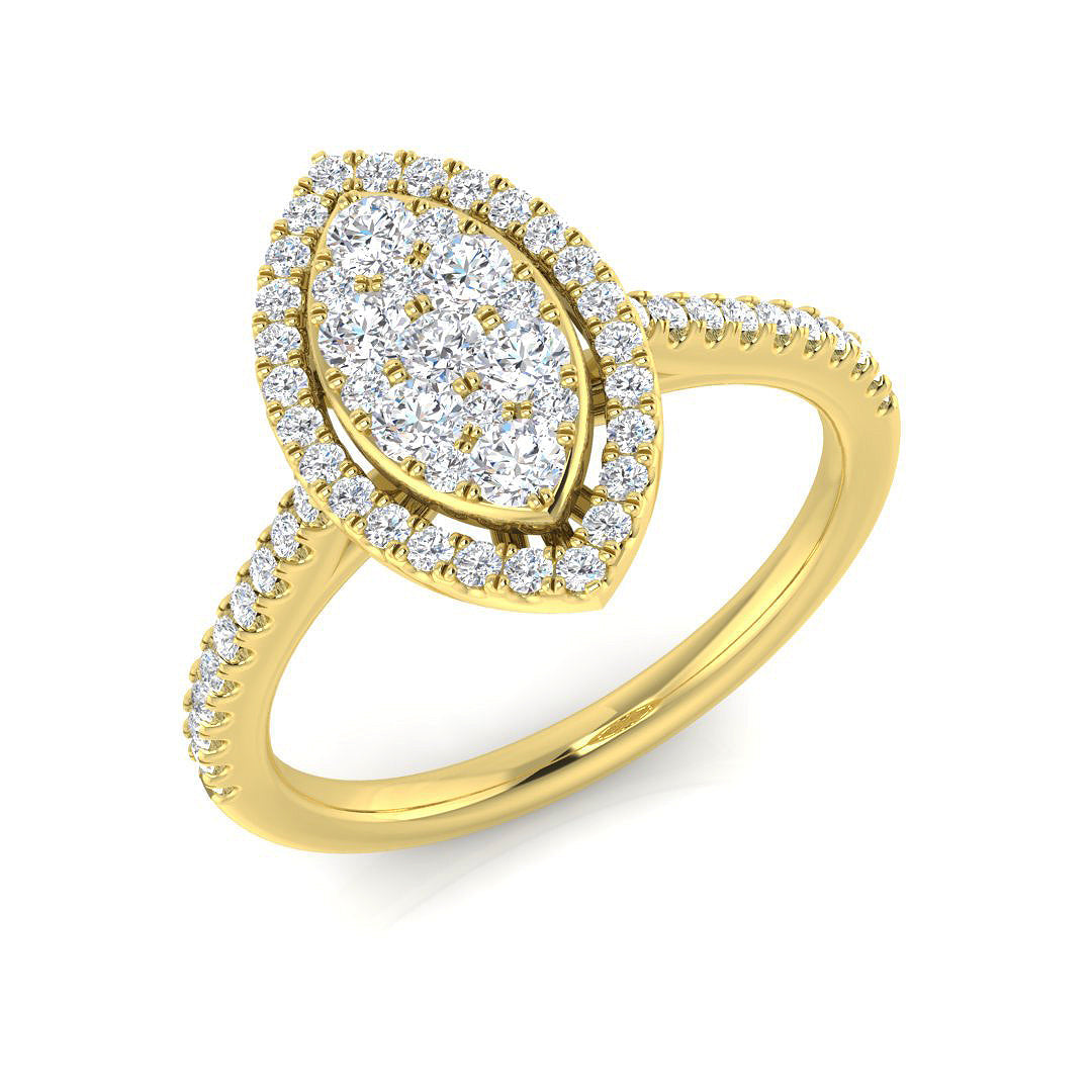 Natural Round Cut Diamond Marquis Shape Cluster Ring