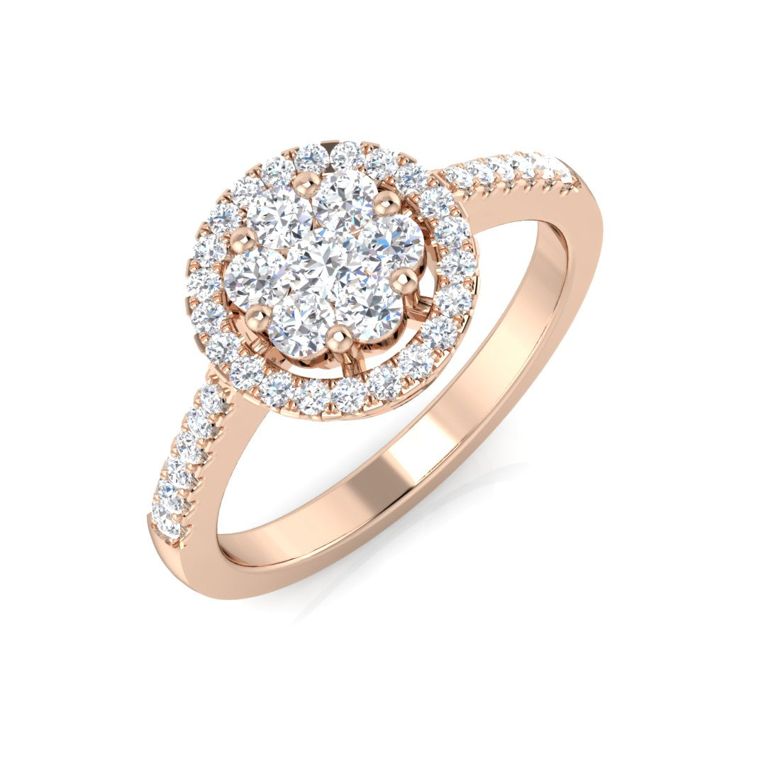 Natural Round Cut Diamond Engagement Cluster Ring